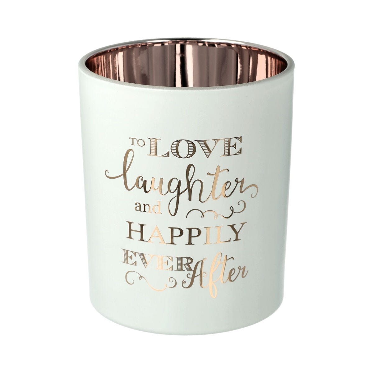 Oxford Candle Jar - Electroplated Rose Gold & White - Rose Gold Foil "Laughter" - Large - 1 of