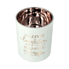 Oxford Candle Jar - Electroplated Rose Gold & White - Rose Gold Foil "Laughter" - Large - 1 of