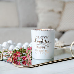 Oxford Candle Jar - Electroplated Rose Gold & White - Rose Gold Foil "Laughter" - Large - 1 of